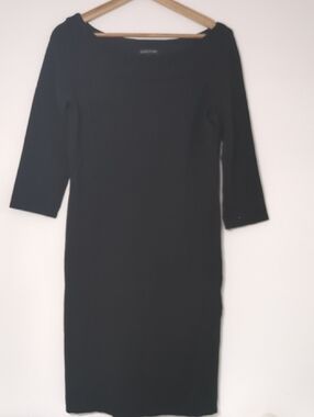 Eileen Fisher Black 3/4-Sleeve Boatneck Midi Dress
